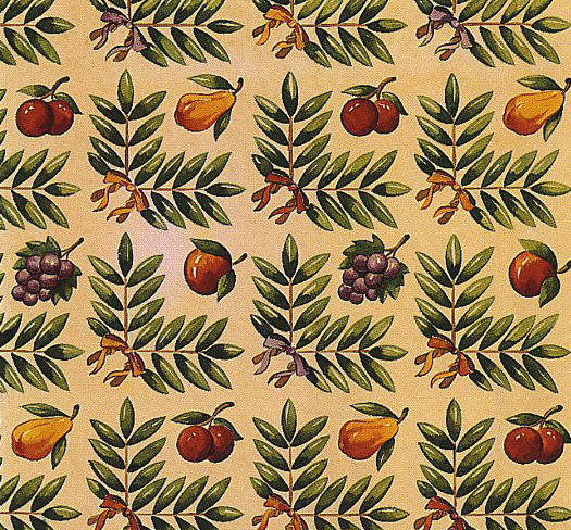 printed silk fabric Leaves & Fruits theme