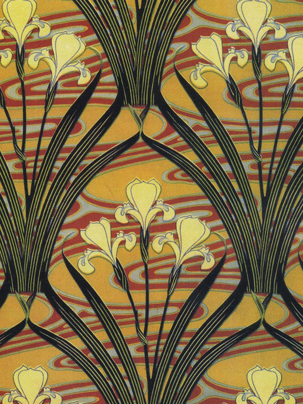 Printed Silk Fabric Theme Art Nouveau Floral Design